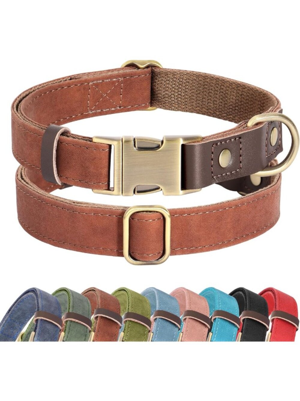 Stylish PU Leather Dog Collar for Large Dogs, Soft Nylon Lining, Brown Color